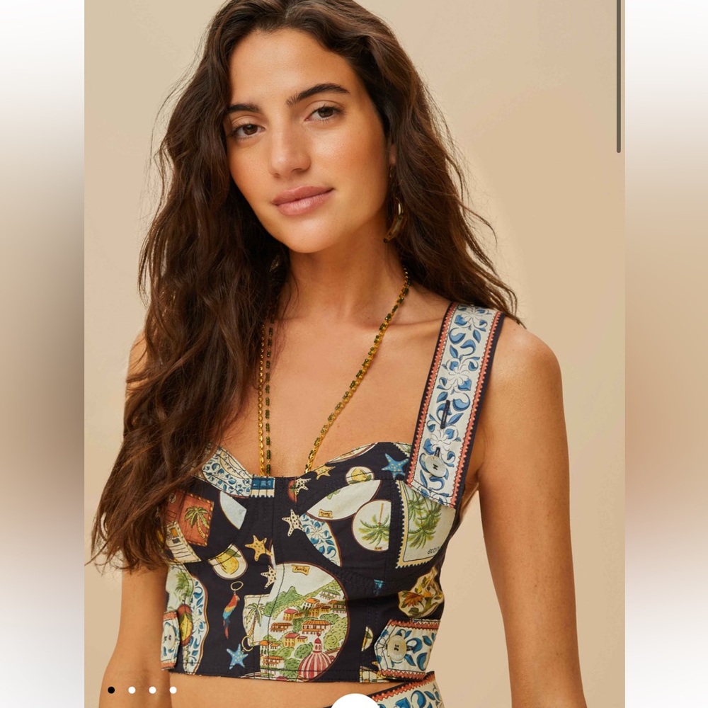 Farm Rio Black Trip Souvenir Topstitching Organic Cotton Top